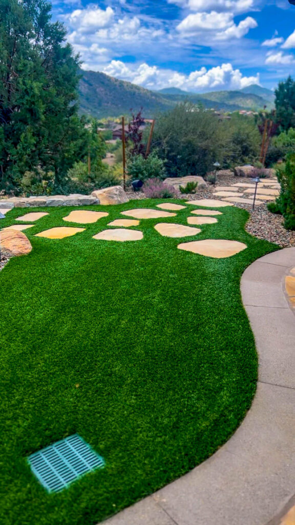 Hardscaping experts from K-Ler Landworks installing a custom stone patio in Cottonwood, AZ near me.