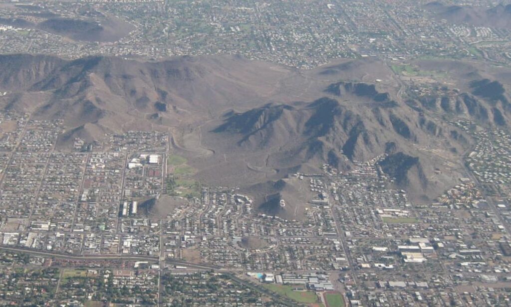 Oblique air photo of North Mountain and Shaw Butte Preserves, Phoenix, Arizona